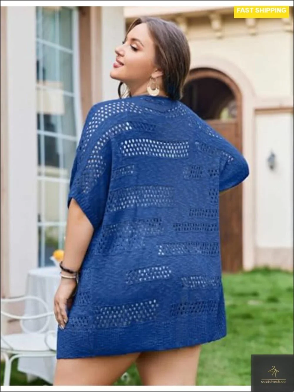 Plus Size Lightweight Crochet Cardigan Short Sleeve Kimono Cover Up Open Front